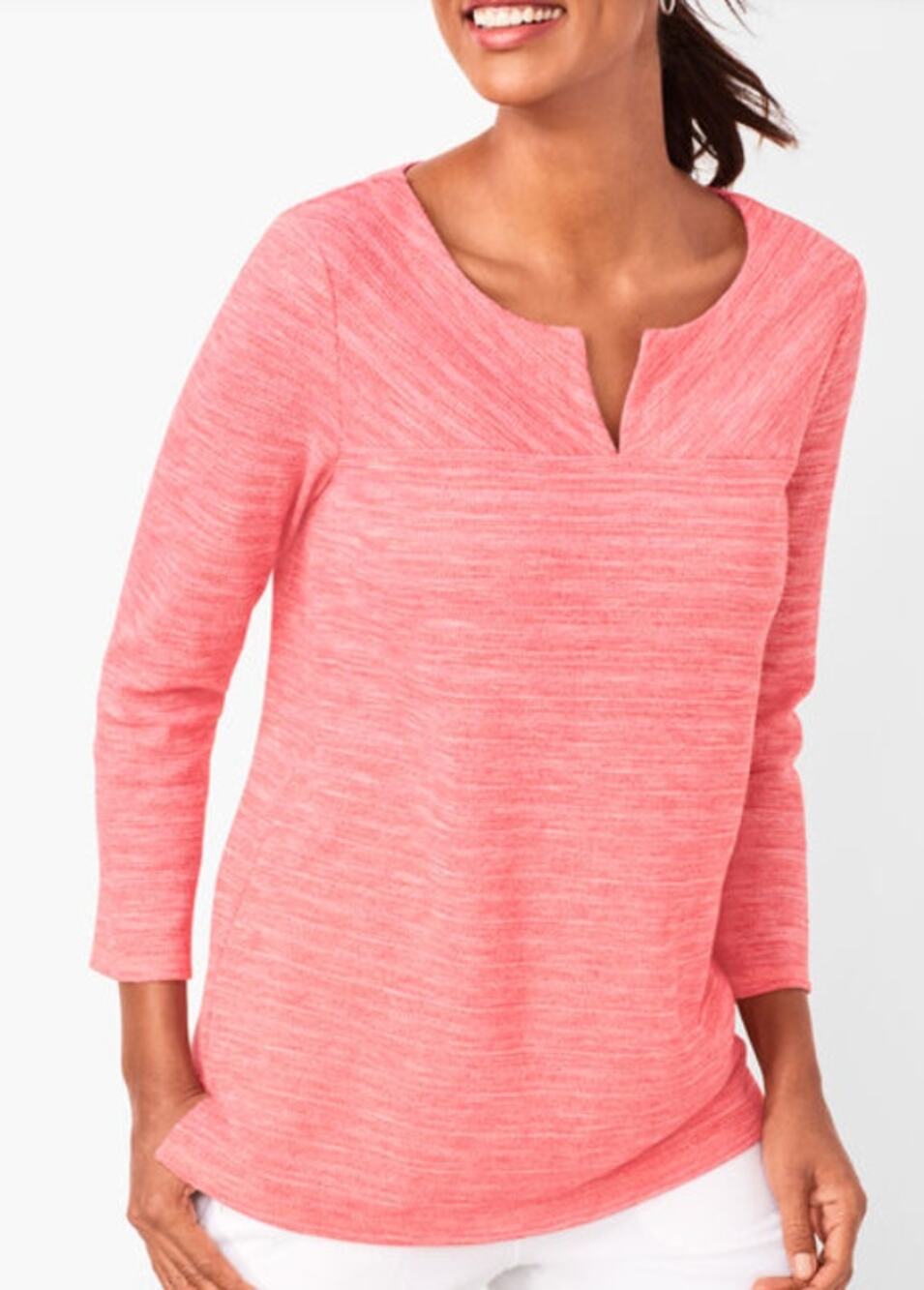 T by Talbot's Space Dyed Knit Top Medium Petite Split Neckline